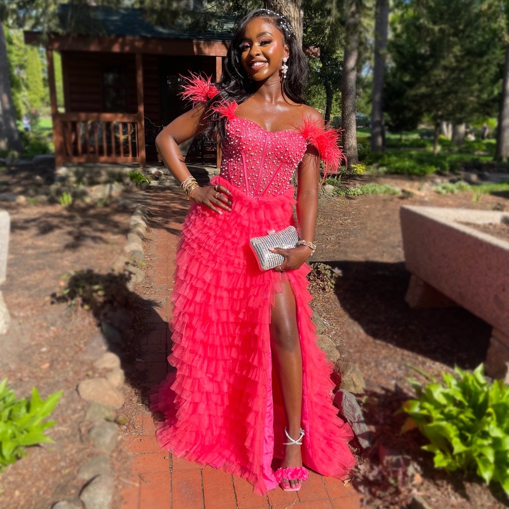 Pink Ruffle Prom Dress - Picture 2 of 3